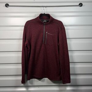 Eddie Bauer Mens Large 1/4 Zip Fleece Pullover Burgundy Heathered Chest Pocket
